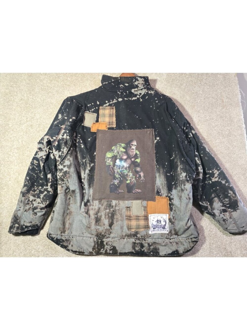 OOAK Upcycled Carhartt Jacket Bigfoot Stay Weird Distressed Boyfriend Size 2XL